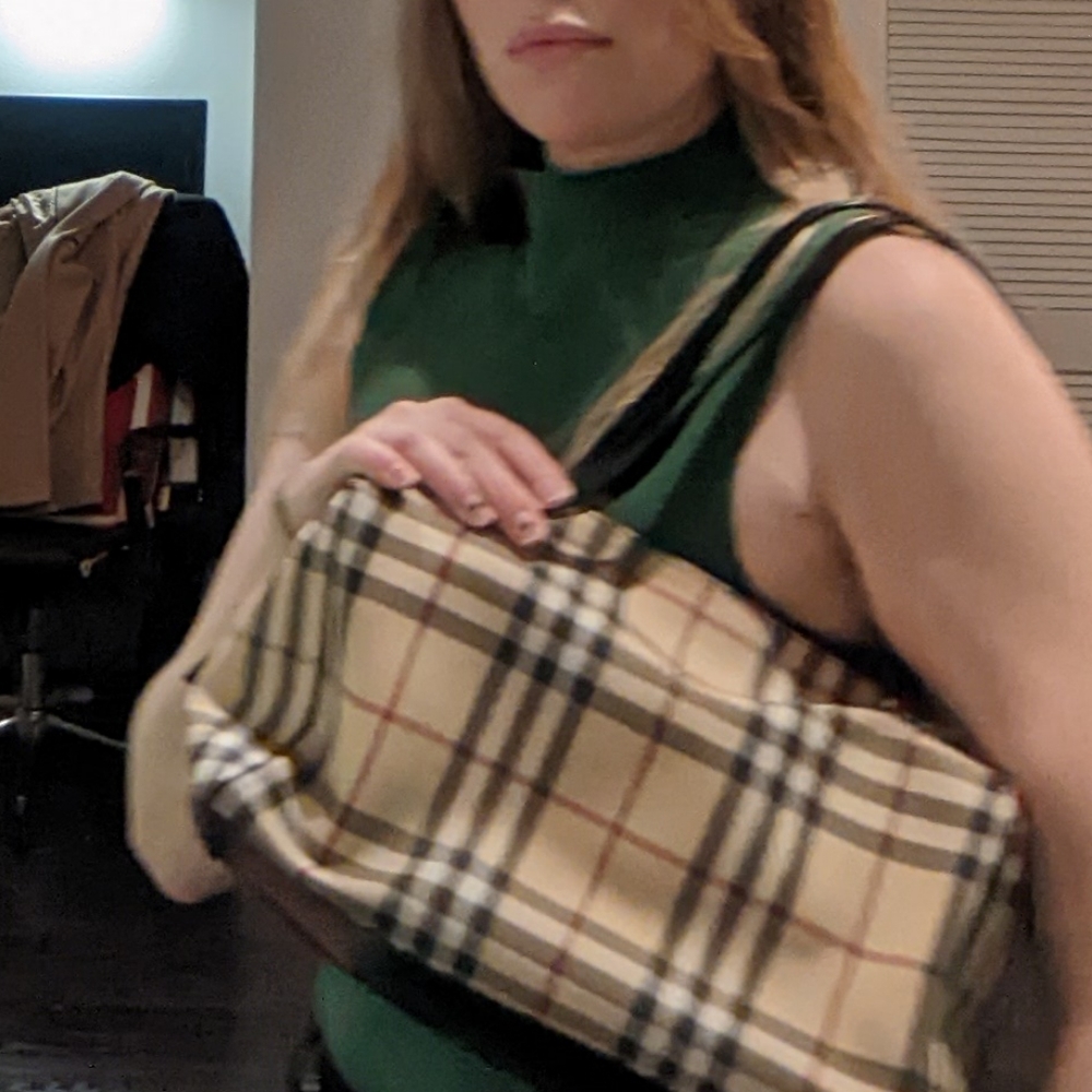 Burberry coated canvas vintage shoulder bag.